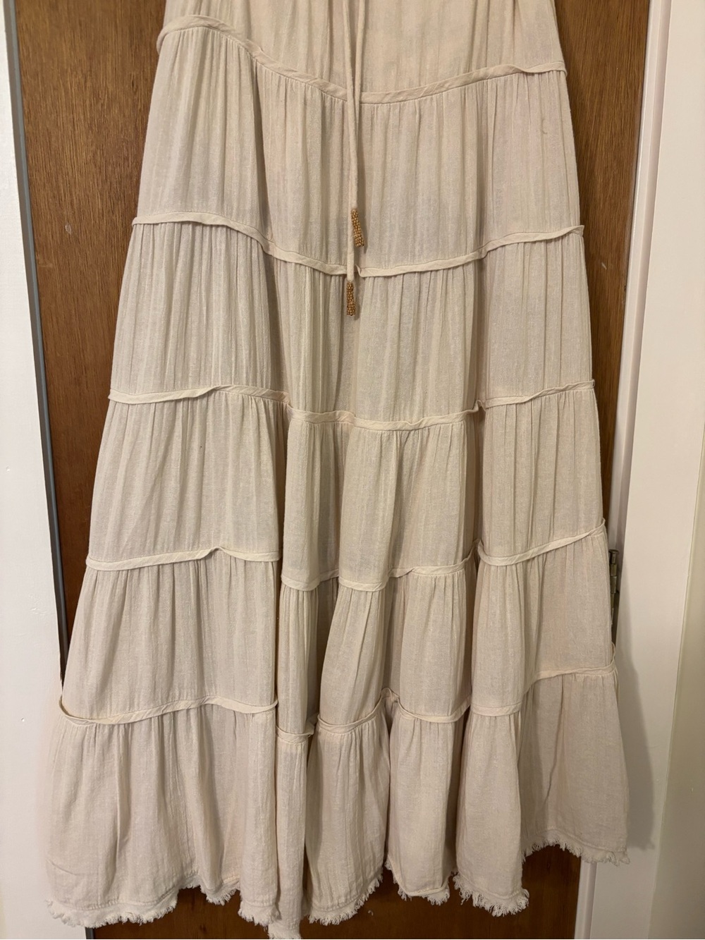 Free People Simply Smitten Cream Tiered Maxi Skirt with Tie Waist - Picture 4 of 10